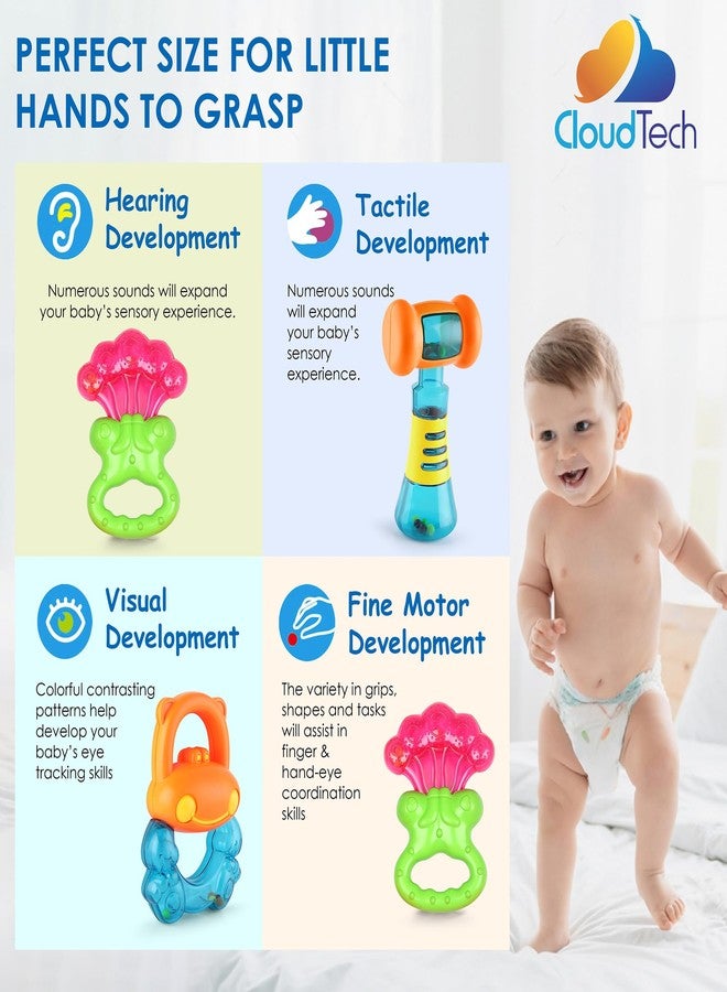 CloudTech Multicolour Attractive Plastic Set of 3 Rattles | BPA Free Rattle Toys | Easy Grip, Colourful Sound Toys for Newborns & Toddlers - Image 5
